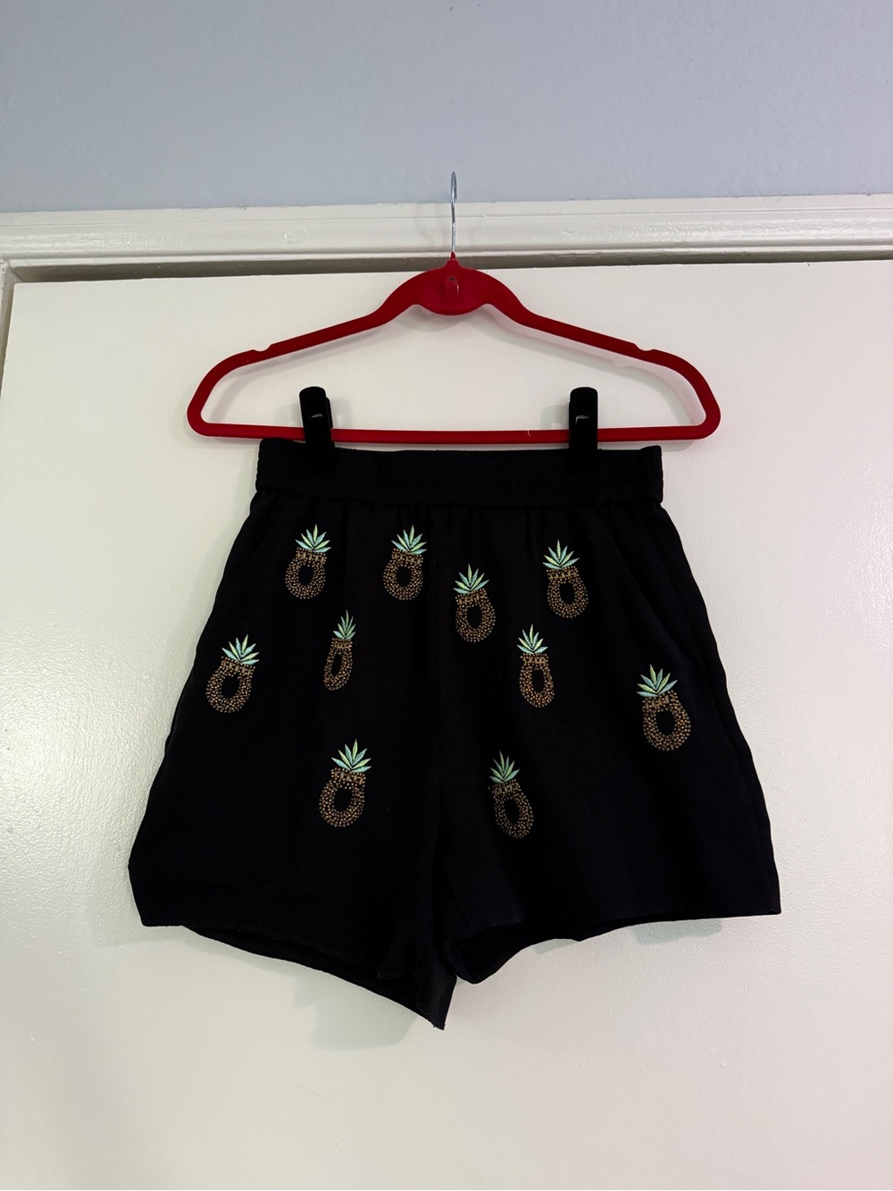 H&M Black Women's Pineapple Embroidered Athletic Shorts
